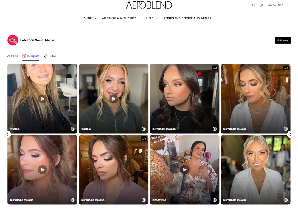 aeroblend instagram widget on website example