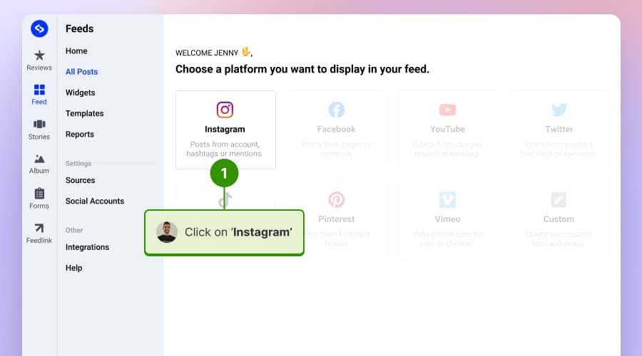 selecting instagram as a source to collect posts in embedsocial