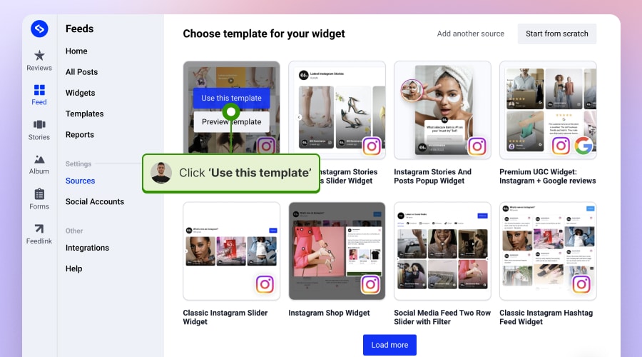 selecting a widget template inside embedsocial