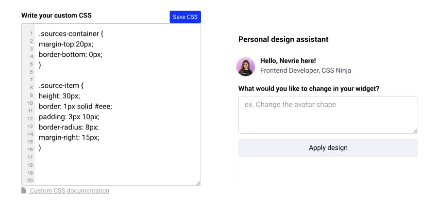 embedosocial custom CSS settings for Instagram feed on website