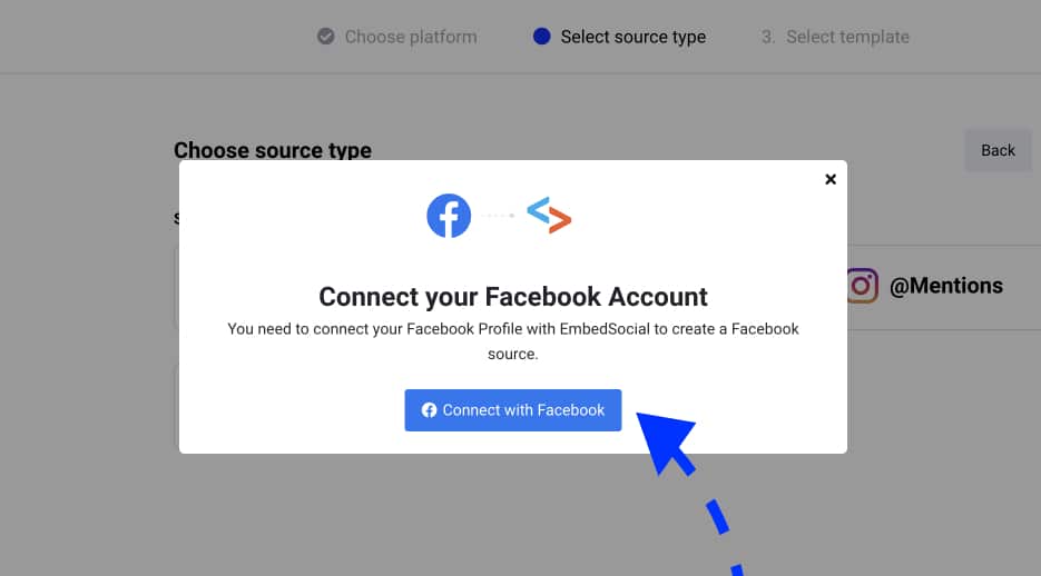 connect facebook account to generate instagram feed