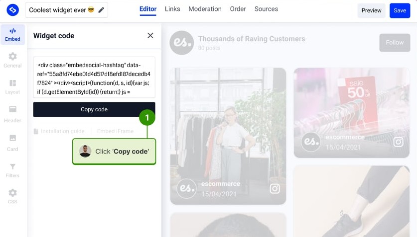 get embeddable code to embed free instagram feed