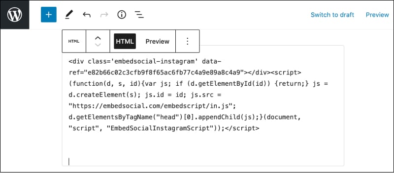 paste code to display instagram feed in wordpress